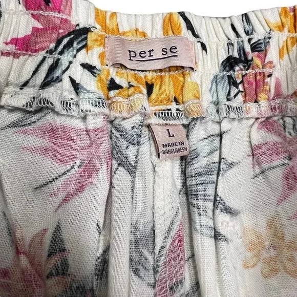 Per Se Tropical Floral Print Linen Shorts Stretch Waist Drawstring Tie Large - Picture 6 of 9